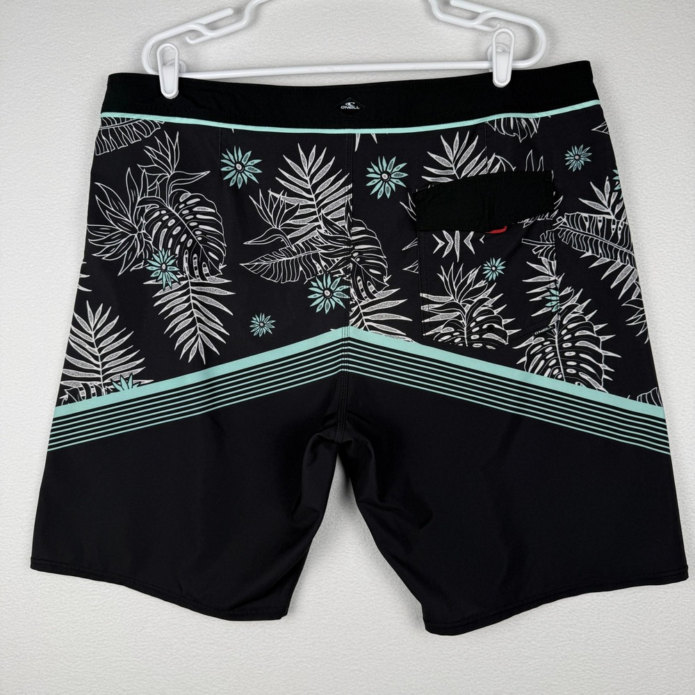 O'Neill Hyperfreak Hawaii Board Shorts Mens 40 Black Tropical Floral Swim Trunks - Picture 2 of 11